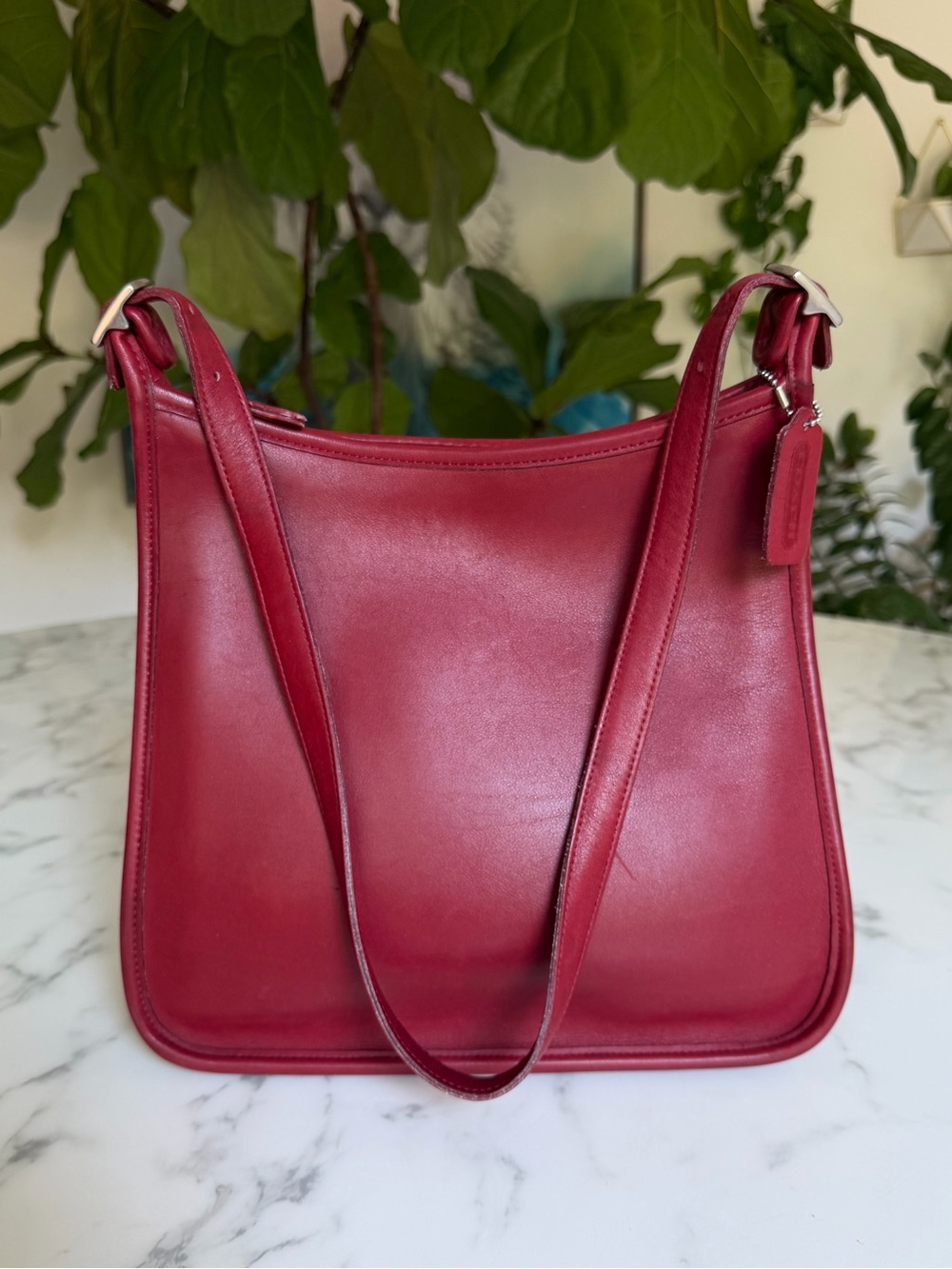 Coach Vintage Andrea Bucket Shoulder Bag 9073 Red Leather Nickel 90s USA